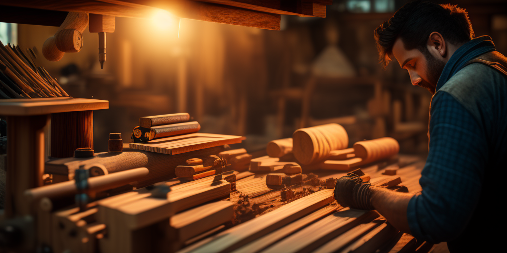 A woodworker in action, turning raw wood into a finished product